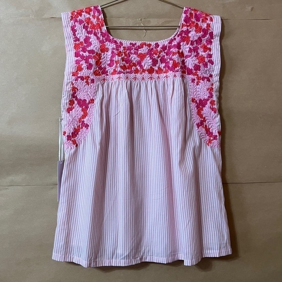 J.Marie | NWT The Lilian Top Embroidered Popover Blouse Cap Sleeve Pink Size XS - Picture 9 of 12